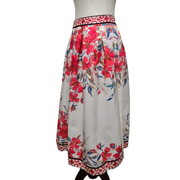 ​Flying Tomato Red Floral A-Line Skirt Geometric Border Boho Small - Picture 11 of 16